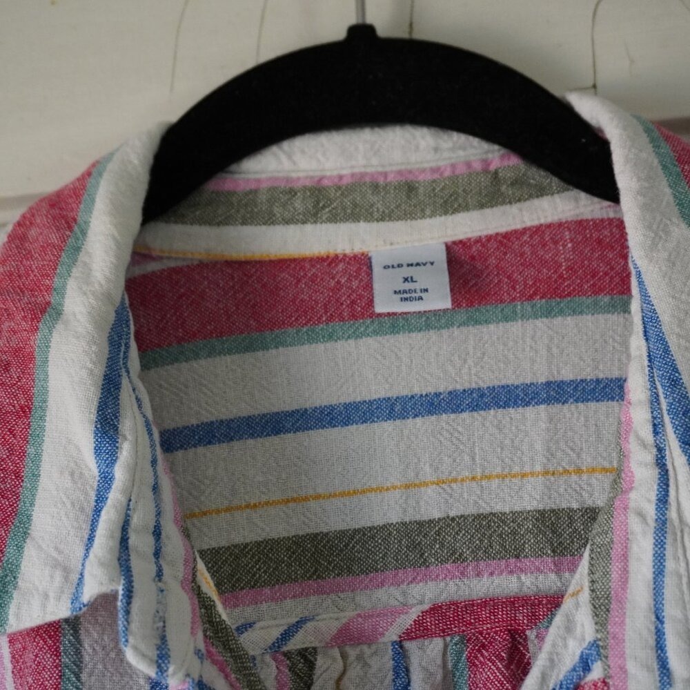 Old Navy Striped Linen Blend Button Front Shirt Dress XL Short Sleeve - Picture 3 of 8